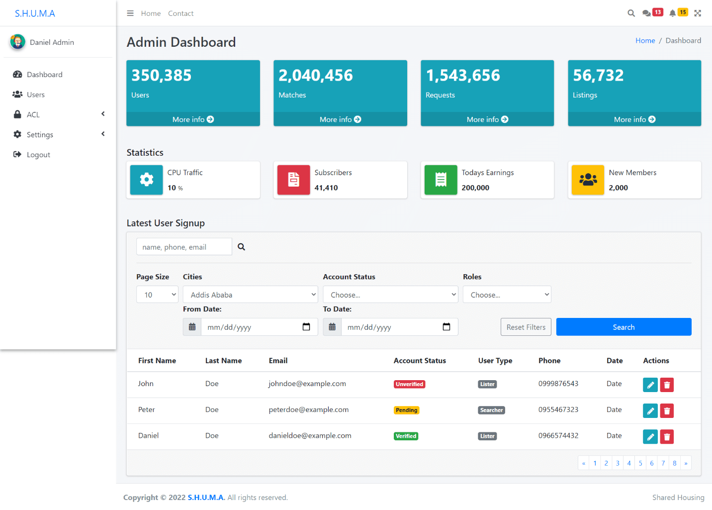 UI showing admin page with collapsed menu - desktop view