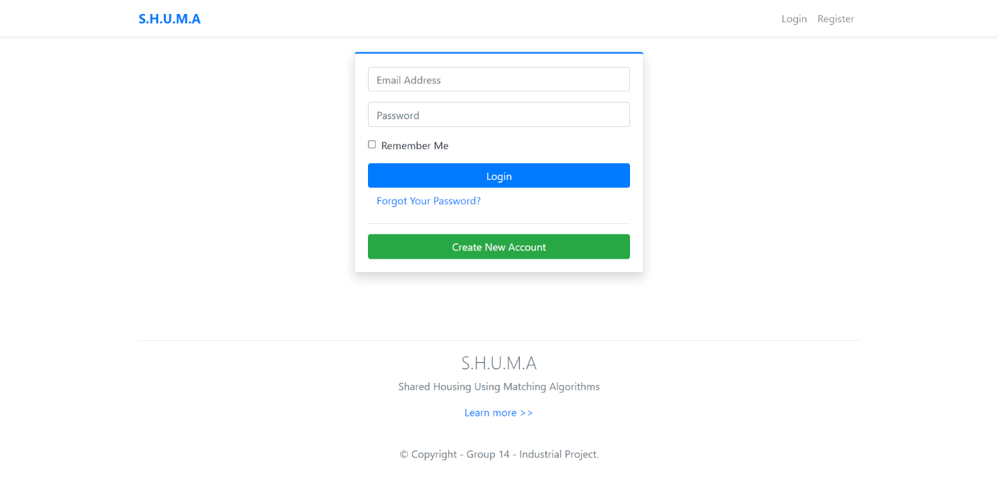 UI showing login page - desktop view