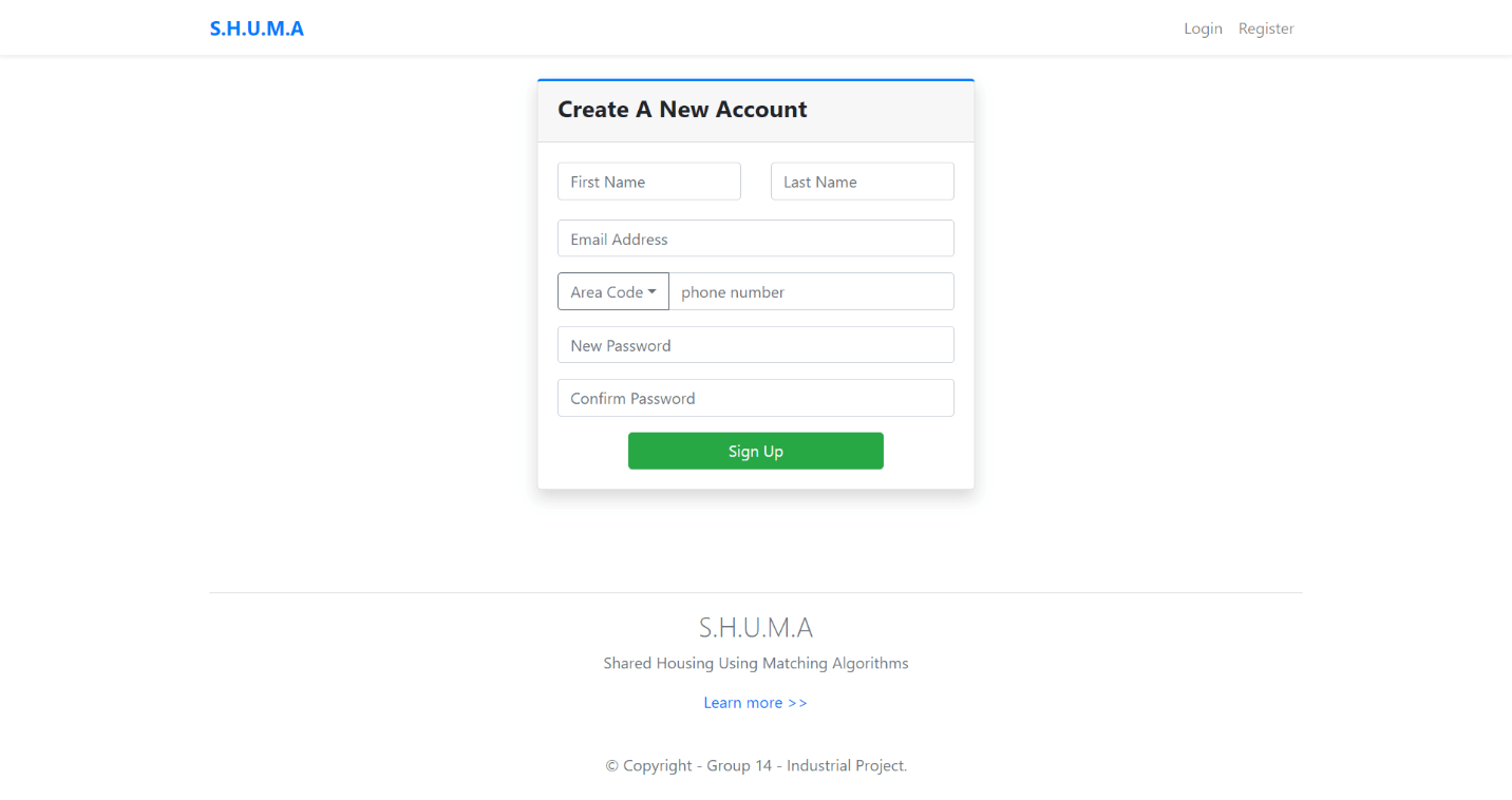 UI showing signup page - desktop view